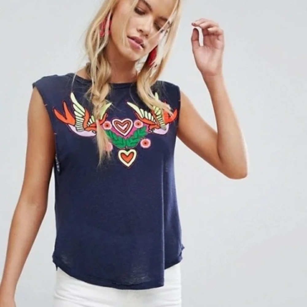 EUC Free People Love Birds Embroidered Top Small